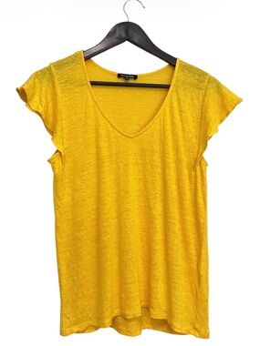 Massimo Dutti 100% Linen Short Flutter Sleeve Top